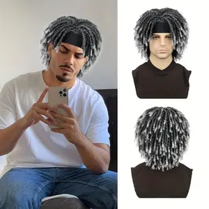 Men's Synthetic Dreadlock Wig with 6-Inch Headband- Braided Twists & Curly Tips, Daily Wear,Natural Appearance,Adjustable Breathable-Cap