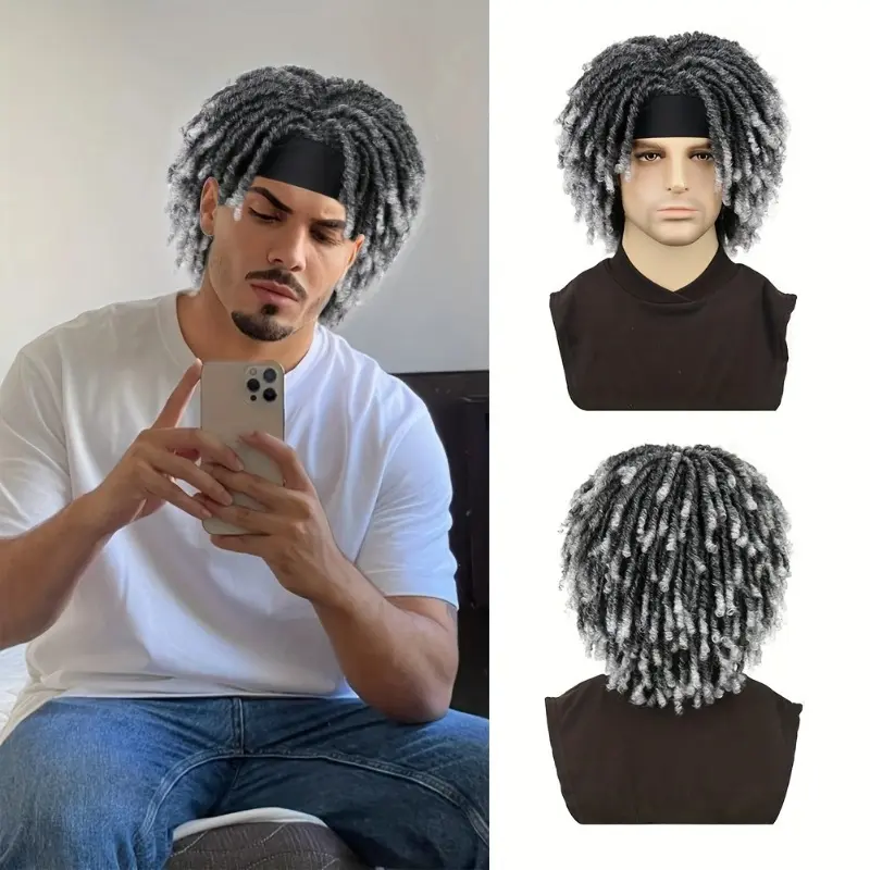 Male Synthetic Hair Dreadlock Wig with 6-in Headband - Braided Twists, Curly Tips, Adjustable Breathable Flex Cap, Natural Look for Daily Wear, Sports & Outdoor Hat Use