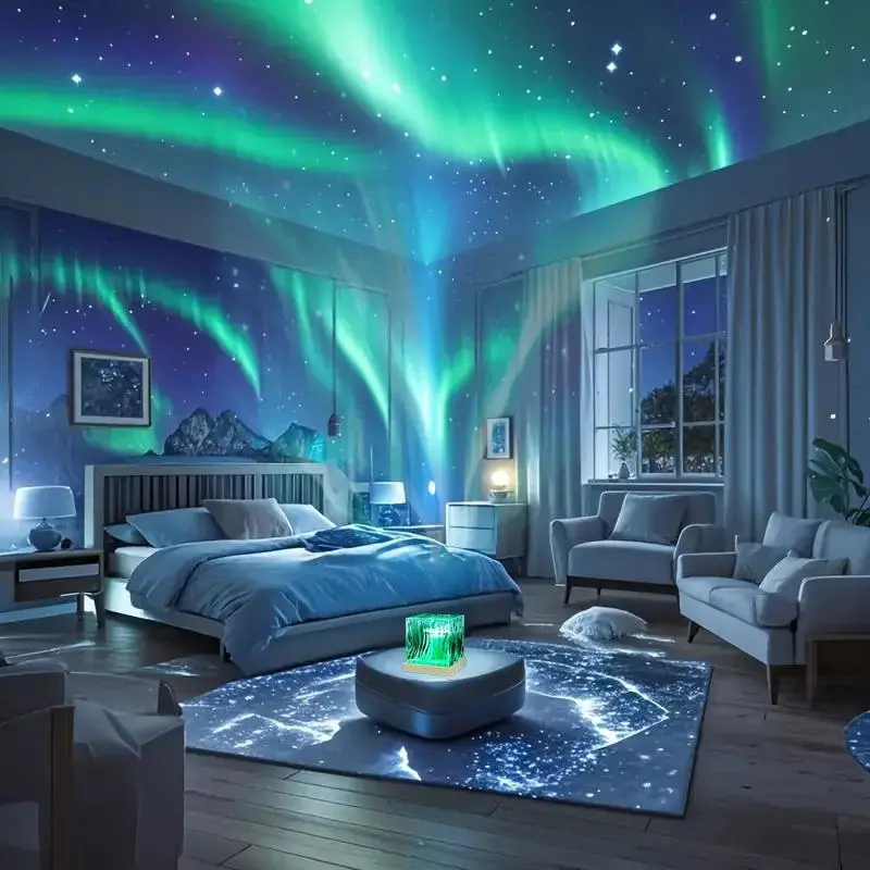 Aurora Projector Night Light, Atmosphere Light, Led Atmosphere Lights, Decorative Led Light, USB Powered LED Projector Lamp with Remote Control, 16 Dynamic Lighting Effects, Suitable for Bedroom, Living Room, Home Theater, Game Room Decor