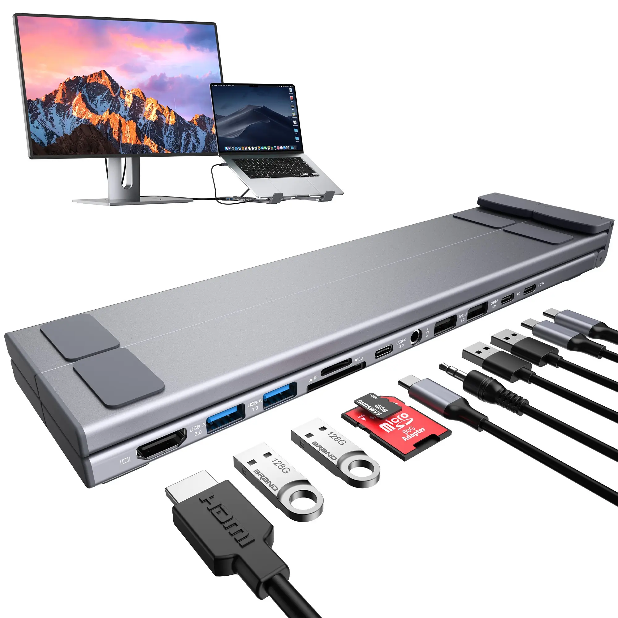 Eleven-In-One Laptop Stand With Docking Station, Tablet Holder, Multi-Function Computer Accessory, Durable & Space-Saving Design, Laptop Stand Hub, Computer Stand For Laptop, Laptop Accessories