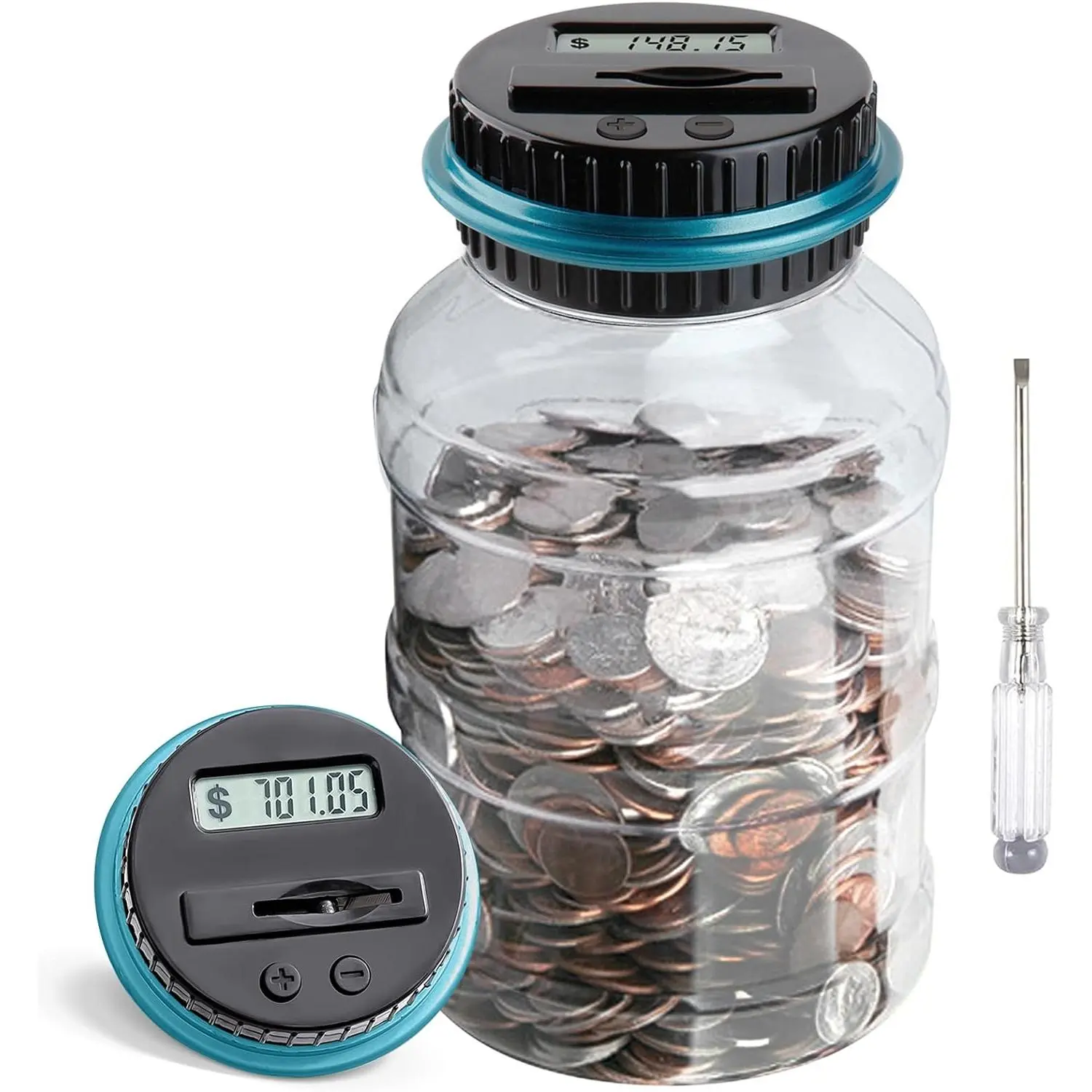 Large Piggy Bank for Boys Adults, Digital Coin Counting Bank with LCD Counter, 1.8L Capacity Coin Bank Money Jar for Adults, Designed for All US Coins