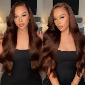 Wavymy Chocolate Brown Body Wave Wig with Face-Framing Curtain Bangs Layered Cut Wear & Go Glueless Wig, 7×5 Pre-Cut Lace, Pre-Bleached Tiny Knots, Pre-Plucked Natural Hairline, 180% Density Human Hair for Everyday Easy Styling