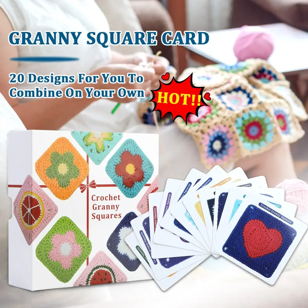 Granny Square Crochet Card Set, 20 Unique Designs, Beginner-Friendly Knitting & Crochet Guide, Ideal for Craft Enthusiasts, Best Gift for Mom, Handicraft