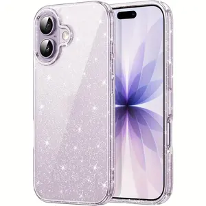 Transparent Glitter Phone Case, Cover for iPhone Models Including 17, 17 pro, pro max, 16, 15, 14, 13, 12, 11, X, XR, XS, 8, 7, Mini, Bling Sparkle Soft TPU Smartphone Casing Anti-Scratch Shockproof Protective Phone Bumper, Smartphone Accessories