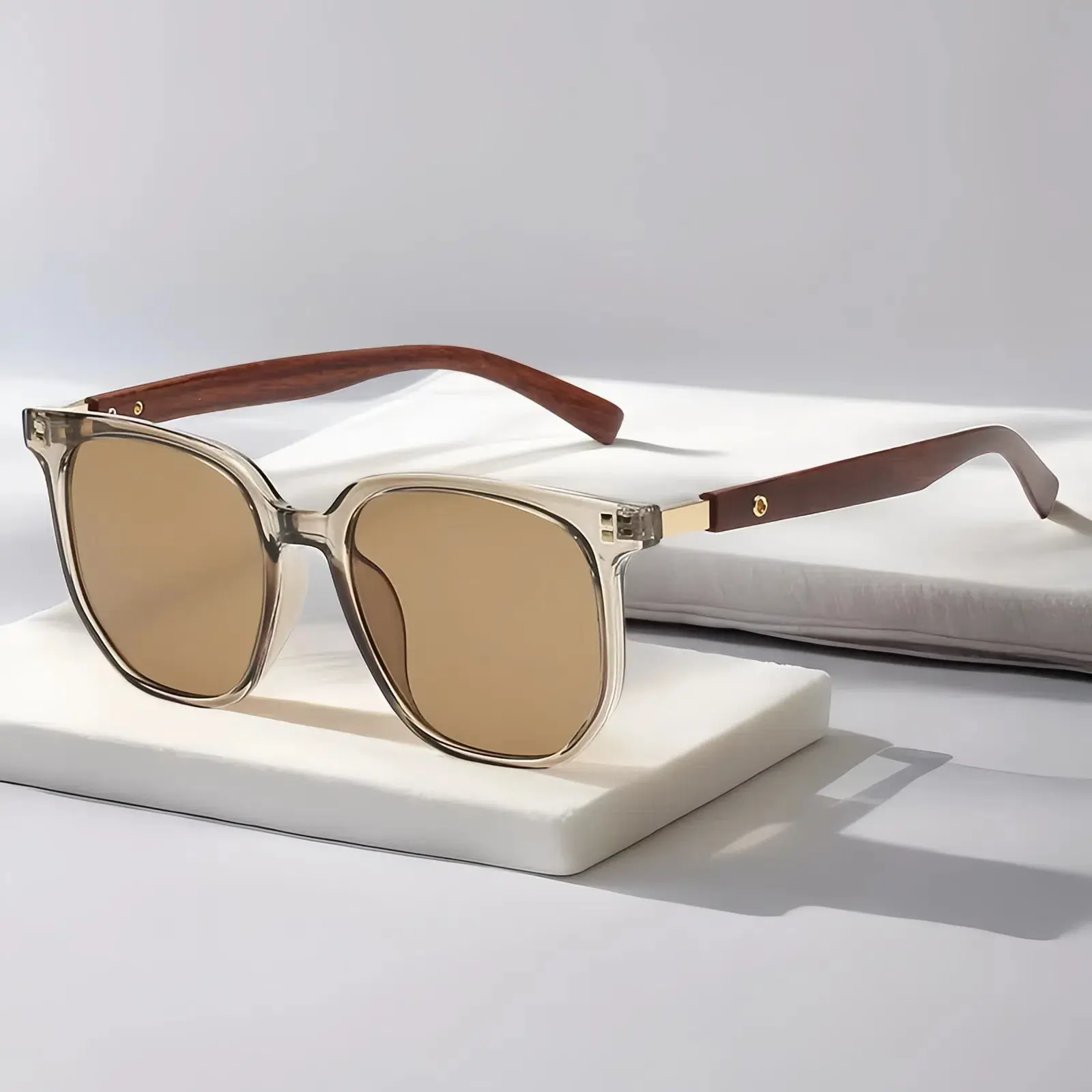Women's Square Polygon Sunglasses, Retro Tortoise Shell Frame with Wood Grain Temples, Lightweight Korean Style with Anti UV Protection, Anti Uv Glasses, Trendy Square Sunglasses, Retro Geometric Look Turns Heads, Lightweight Keeps You Relaxed