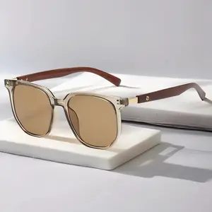 Women's Retro Geometric Tortoise Shell Sunglasses with Wood Grain Frame Korean Style UV Protection Trendy Statement Shades for Daily OOTD SpringStatements