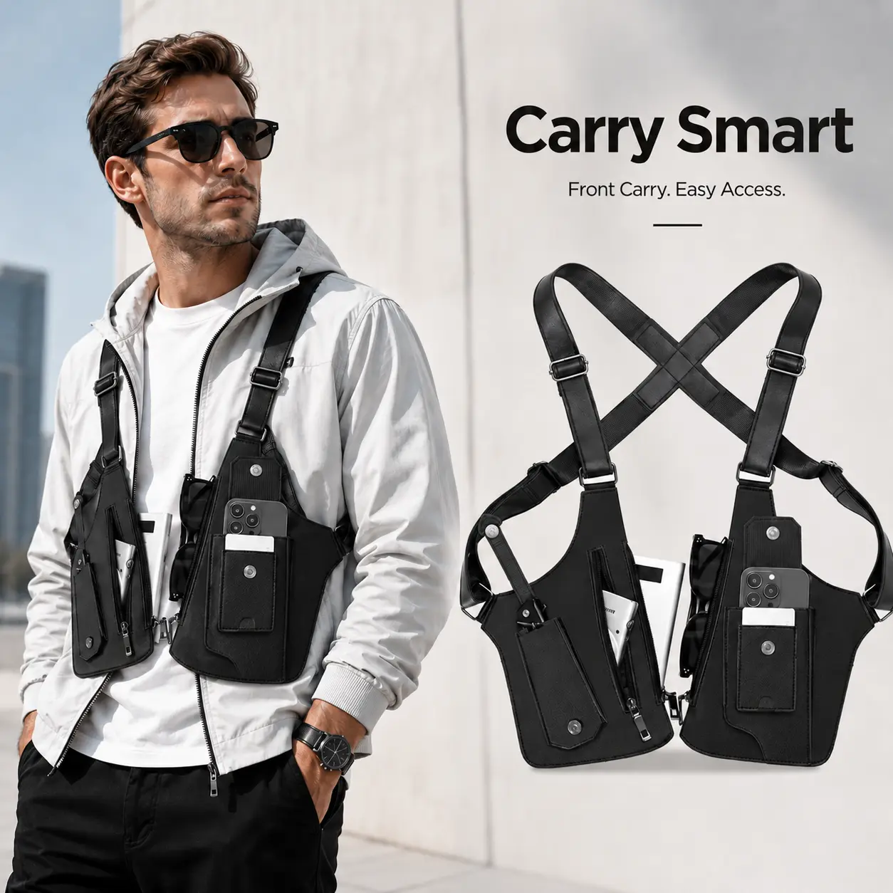 Double Shoulder Armpit Bag, Man and Woman Anti-Theft Hidden Underarm Strap Wallet Pocket Holster Phone Leisure Double Shoulder Pouch outdoorfun hidden carry storage adjustable shoulder bag outdoor gear versatile other hunt