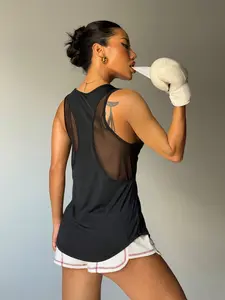 Women's Sporty Mesh Patchwork Training Tank Top, Mesh Athleisure, Breathable Comfortable Sleeveless Shirt, Sleeveless Gym Tops, Ideal for Gym and Fitness