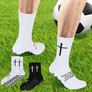 2/3/5 Pairs Cross Pattern Football Socks, Basketball Socks, Anti Slip Sports Socks with Bible Scripture, Jesus Christ Theme Socks, USA Sizes 6-13