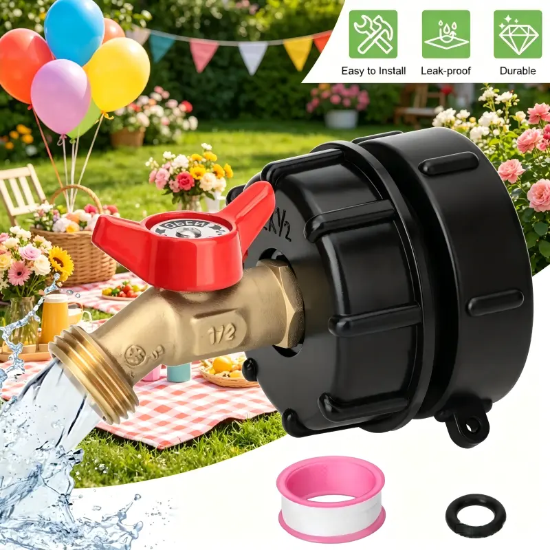 Heavy Duty IBC Container Outlet Spout Brass Ball Valve Fitting, Adjustable Flow Control Water Tap Adapter Kit, Waterproof Leak Free Drainage Connector for Farm Irrigation, Household Water Storage Bucket & Outdoor DIY Water System Repair