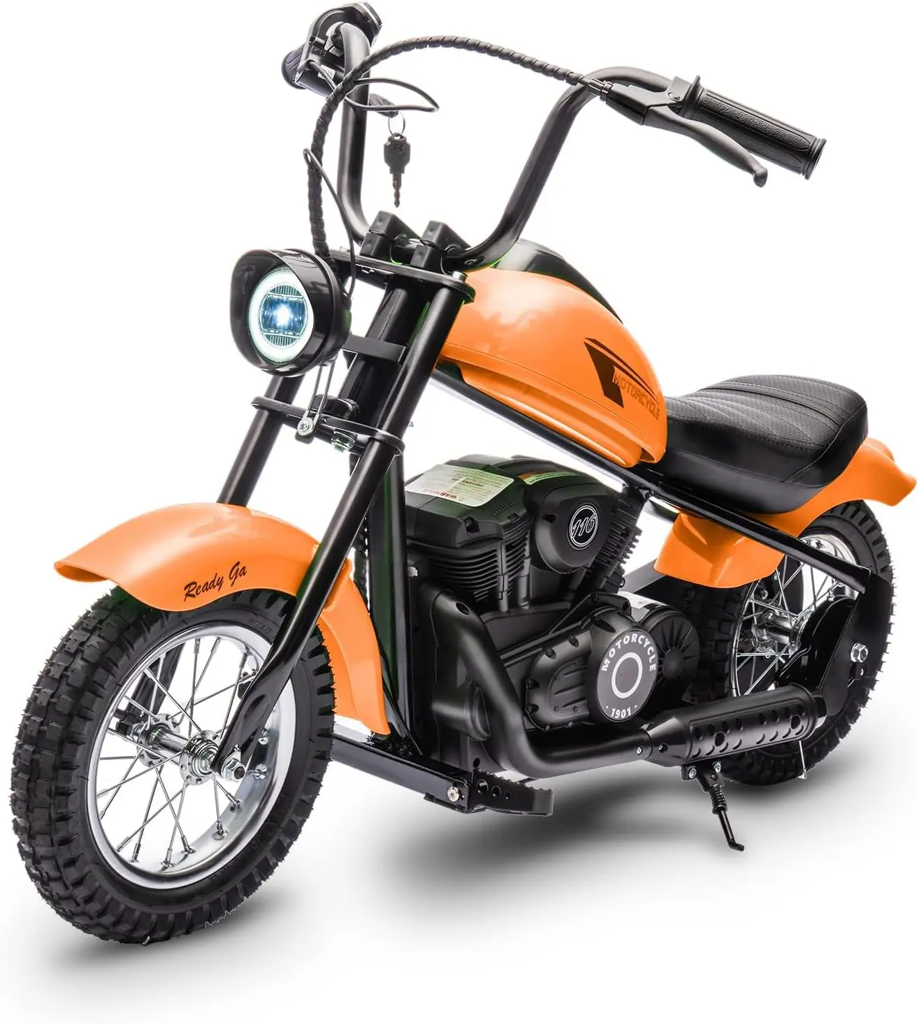 【Christmas Gift】Orange Electric Dirt Bike For Kids With 15 MPH Top Speed 24V 300W Motor LED Lights And 12 Inch Air Filled Tires Orange