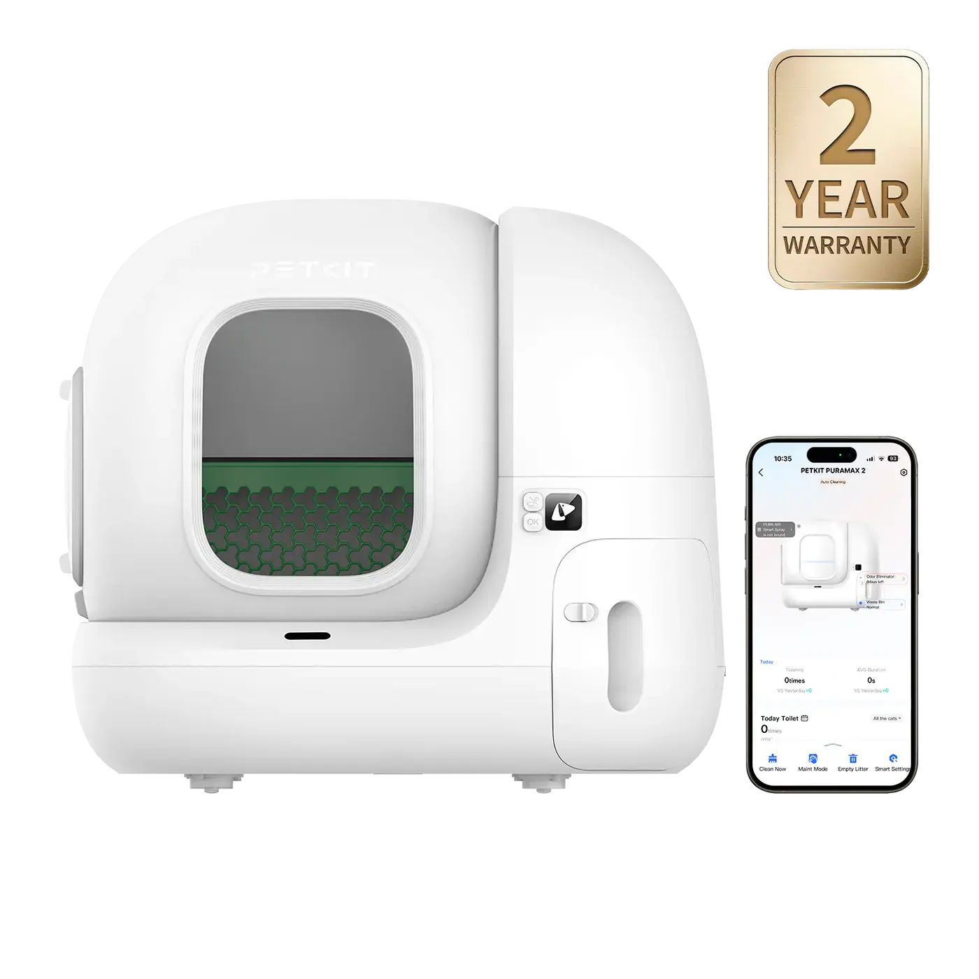 PETKIT PuraMax 2 Odorless Automatic Universal Litter White Cat Litter Box Extra Large Self-Cleaning Litter Tray with xSecure/Odor Removal & APP Control