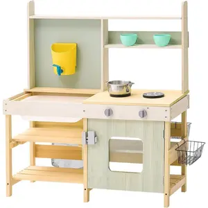 VEVOR Outdoor Play Kitchen for Kids, Wooden Mud Kitchen Set with Canopy, Mud Kitchen for Kids Outdoor Backyard with Stoves, Planter Boxes, 2 Sink, Faucet, Blackboard, Cookware PotVEVOR Super Brand Day