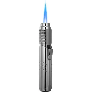 Windproof High-Power Butane Lighter - Adjustable Bright Blue Flame, Safety Lock, Refillable Portable Stainless Steel, Uncharged Mode, Gift Box Packaging, Ideal for Candle Ignition, Outdoor Camping