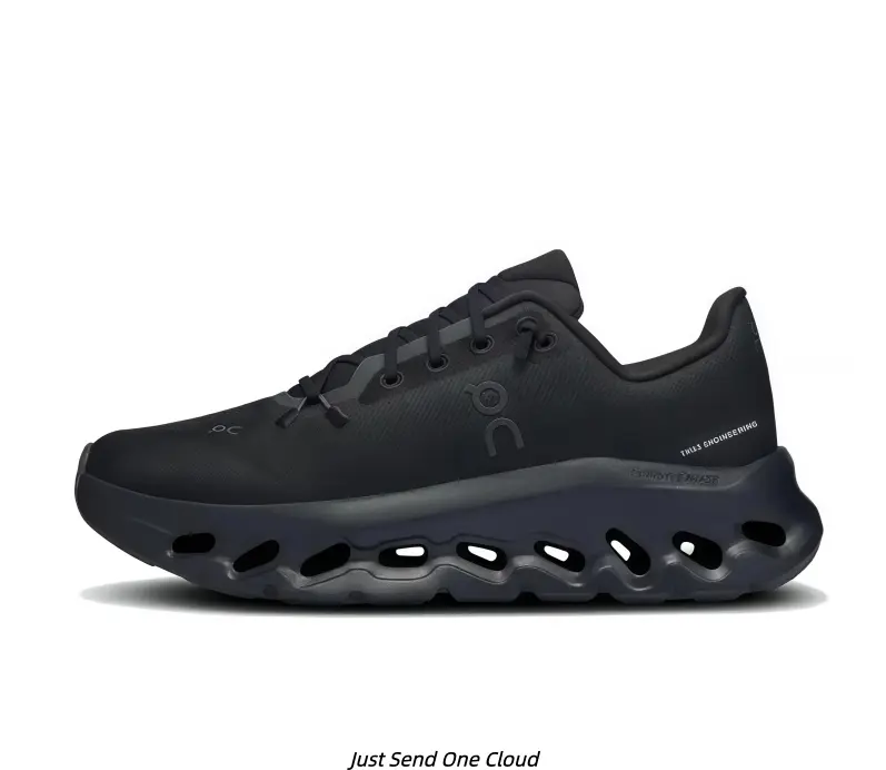 Full Black Wave Hollow Cushion Water Repellent Jogging Shoes Unisex Minimalist Tech All-Season Footwear
