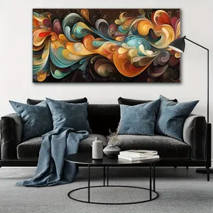 Gorgeous Abstract Swirl Canvas Wall Art Blue Turquoise and Orange Modern Decorative Painting High Quality Print for Living Room Bedroom Office Wall Decoration Artistic