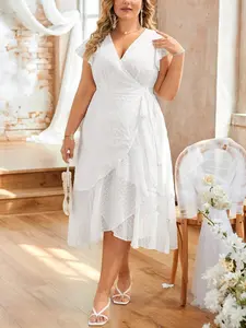 Plus Size Women's Wrapped Neck Wedding Season Dress