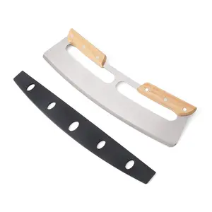 Stainless Steel Pizza Cutter with Wooden Handle, Sharp Durable Slicer with Protective Cover, Easy Pizza Cutting Tool for Home Chefs, Kitchen Cooking Accessories