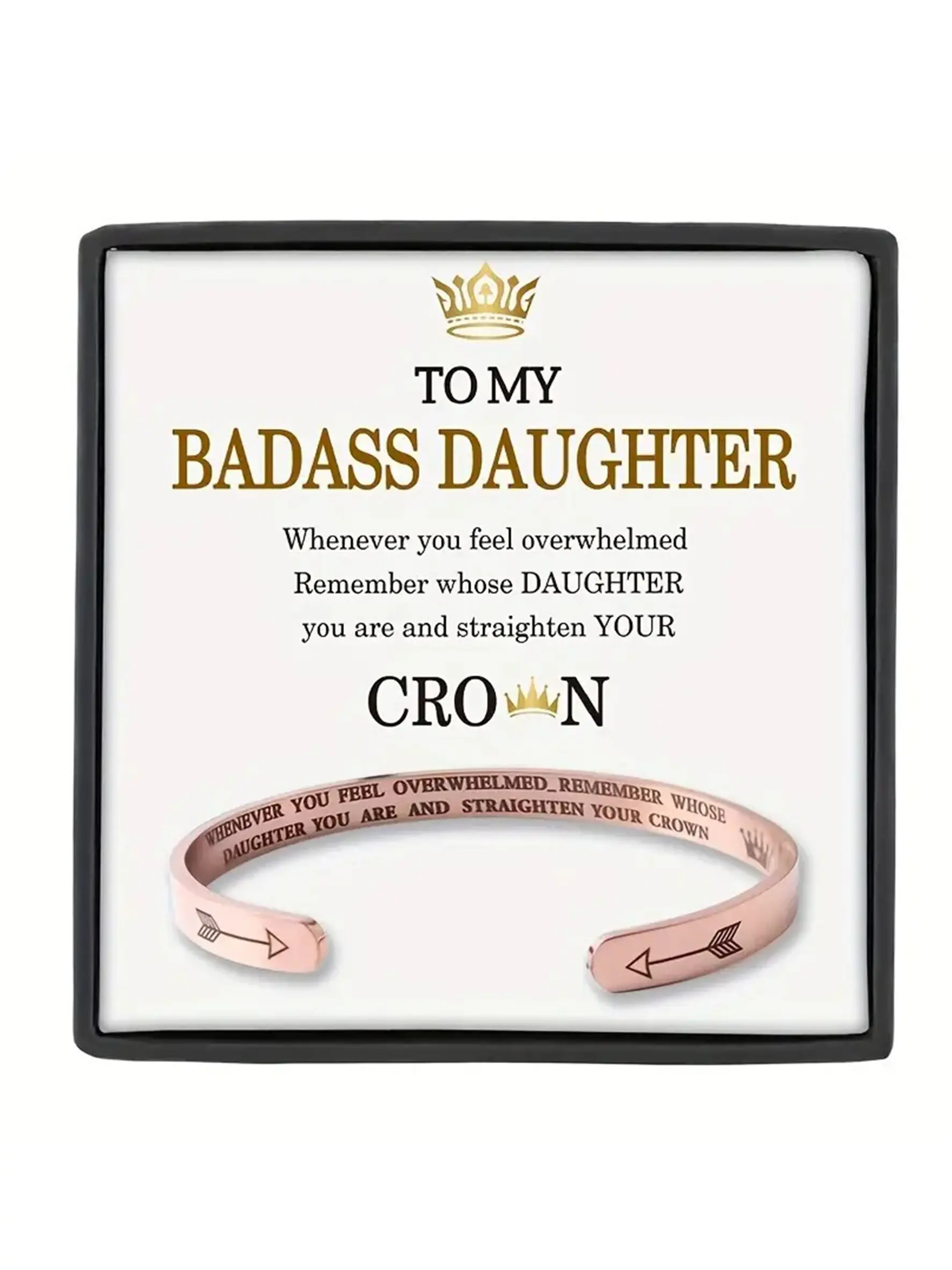 To my daughter: back-to-school motivational trendy C-shaped open bracelet with card and gift box, birthday gift, Christmas gift, cool minimalist style, bangle bracelet, Cuff Bracelet, Stainless steel bracelet, Trendy Jewellery Accessories