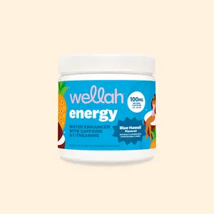 Wellah Energy 30 Servings - 100mg Caffeine & L-Theanine for Focus & Performance - Blue Hawaii Flavored Water Enhancer