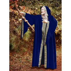2024 Unisex Halloween Costume Medieval Cape Cloak Adult Hooded Death Vampire Wizard Monk Witch Costume Priest Pastor Gown Robe