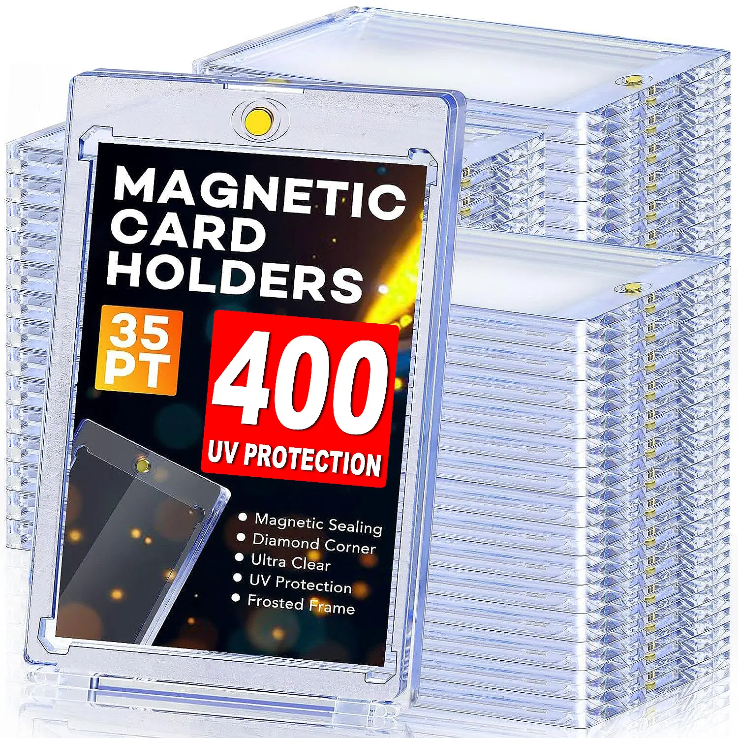 Upgraded Thickened HD 35PT Magnetic Trading Card Toploaders - UV400-Resistant Clear Acrylic Cases with Strong Top Magnet Closure, Durable Transparent Storage for MTG, NFL Collectible Cards Storage Compatible with Pokemon TCG, MTG, NBA, NFL, MLB Sports