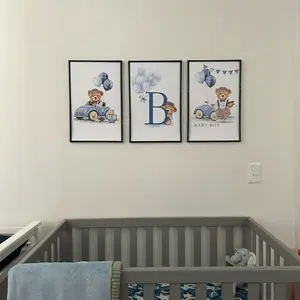 Baby Boy Bear Nursery Wall Art – Set of 3 Poster Prints, Blue Nursery Decor, 11×17