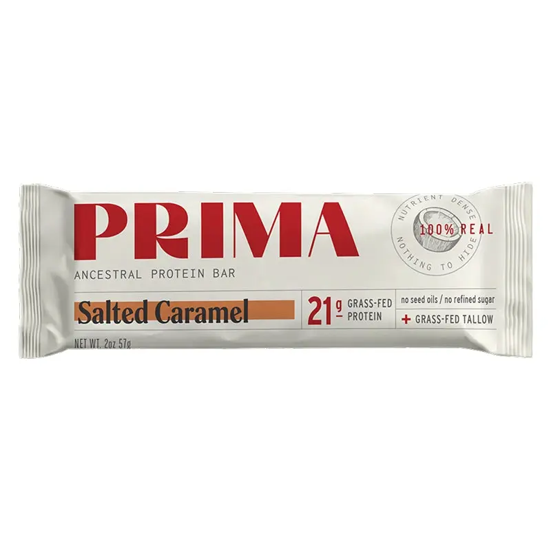 (NEW) PRIMA Ancestral Protein Bar – Salted Caramel (7 Pack) | 21g Grass-Fed Whey Protein, 100% Real Ingredient Snack with Grass-Fed Tallow & Organic Raw Honey | Seed Oil Free, Gluten-Free, Low Carb Clean Energy Bar Flavor Healthy