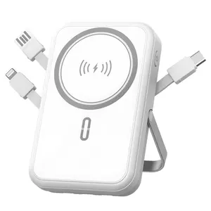 Alpha Digital 10000mAh Fast Charging Magnetic Power Bank ZL329 with Stand 3 Built-in Cables Wireless Charging Foldable Compact Device