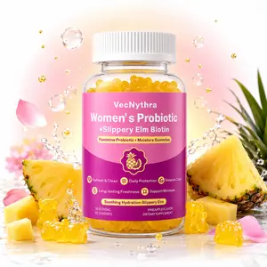 VecNythra Women's Probiotic Gummies with Slippery Elm Biotin + Vitamin C | 2 Billion CFU Bacillus Coagulans | Feminine Flora Balance, Daily Freshness & Moisture Support | Pineapple Flavor | 60 Gummies, 30 Servings