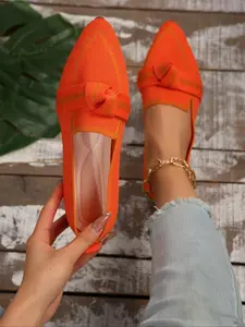 Women's Large Size Pointed Toe Flat Shoes, Cross-Border Knit Rubber Slip-On Casual Flats, Comfortable Round-Toe Design, Perfect for Daily Wear, Footwear