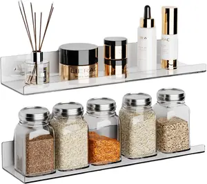 Set of 2, Clear Acrylic Shelf 15" Invisible Floating Wall Ledge Bookshelf, Kids Book Display Shelves Wall Mounted, Bathroom/Kitchen Wall Ledge Shelf for Decoration and Organizer