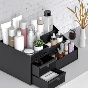 Black cosmetic storage box with drawers for lipstick, suitable for home desktop organization, office desktop storage, keeping the desktop tidy for a pleasant mood, Makeup Organizer Box, Beauty supplies organizer