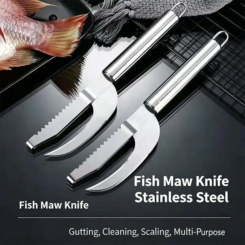 3-in-1 Fish Scaler Tool, Stainless Steel Fish Skinner & Gutting Knife, Multifunctional Seafood Scraper for Cleaning, Scaling & Slicing, Ideal Fishing Gear & Kitchen Gadget