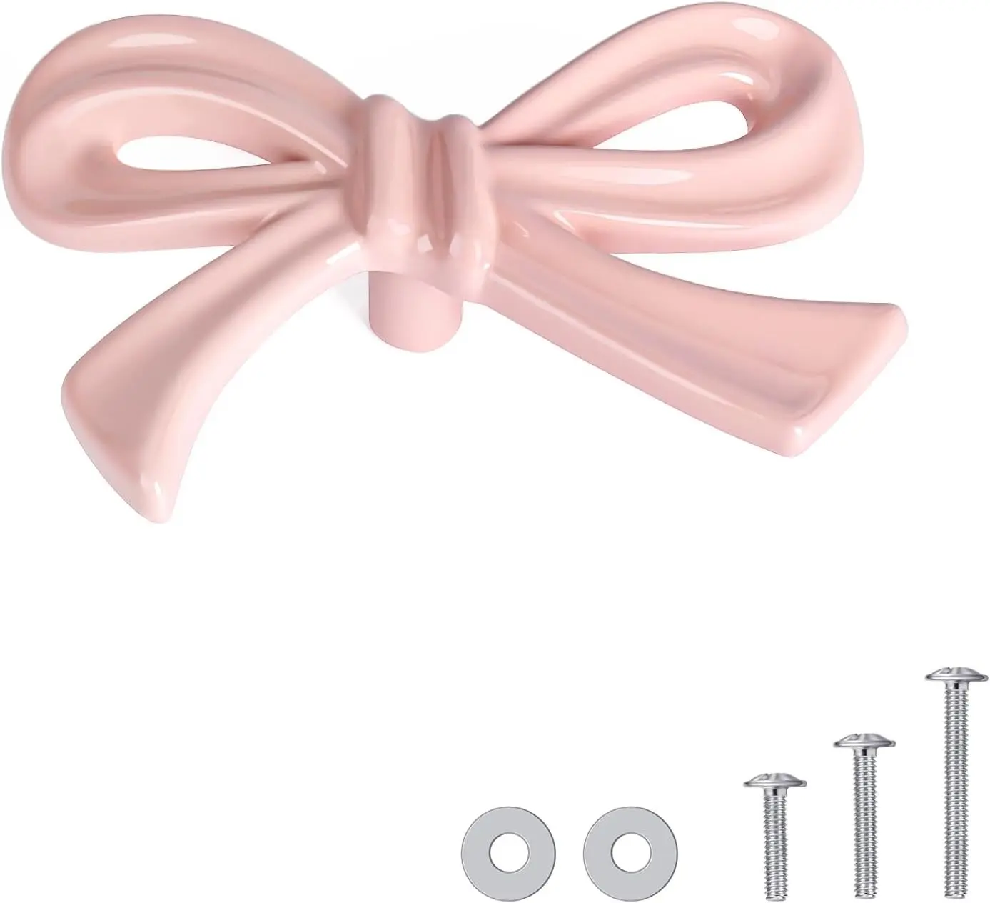 8 Pack Pink Bow Dresser Knobs, Large Decorative Cabinet Drawer Pull Handles for Girls Bedroom and Nursery Room Decor