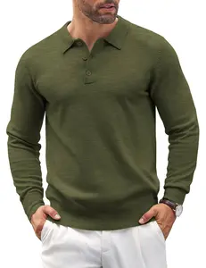 COOFANDY B Mens Knit Polo Shirts Casual Long Sleeve Classic Polo Shirts Button Down Golf Shirts