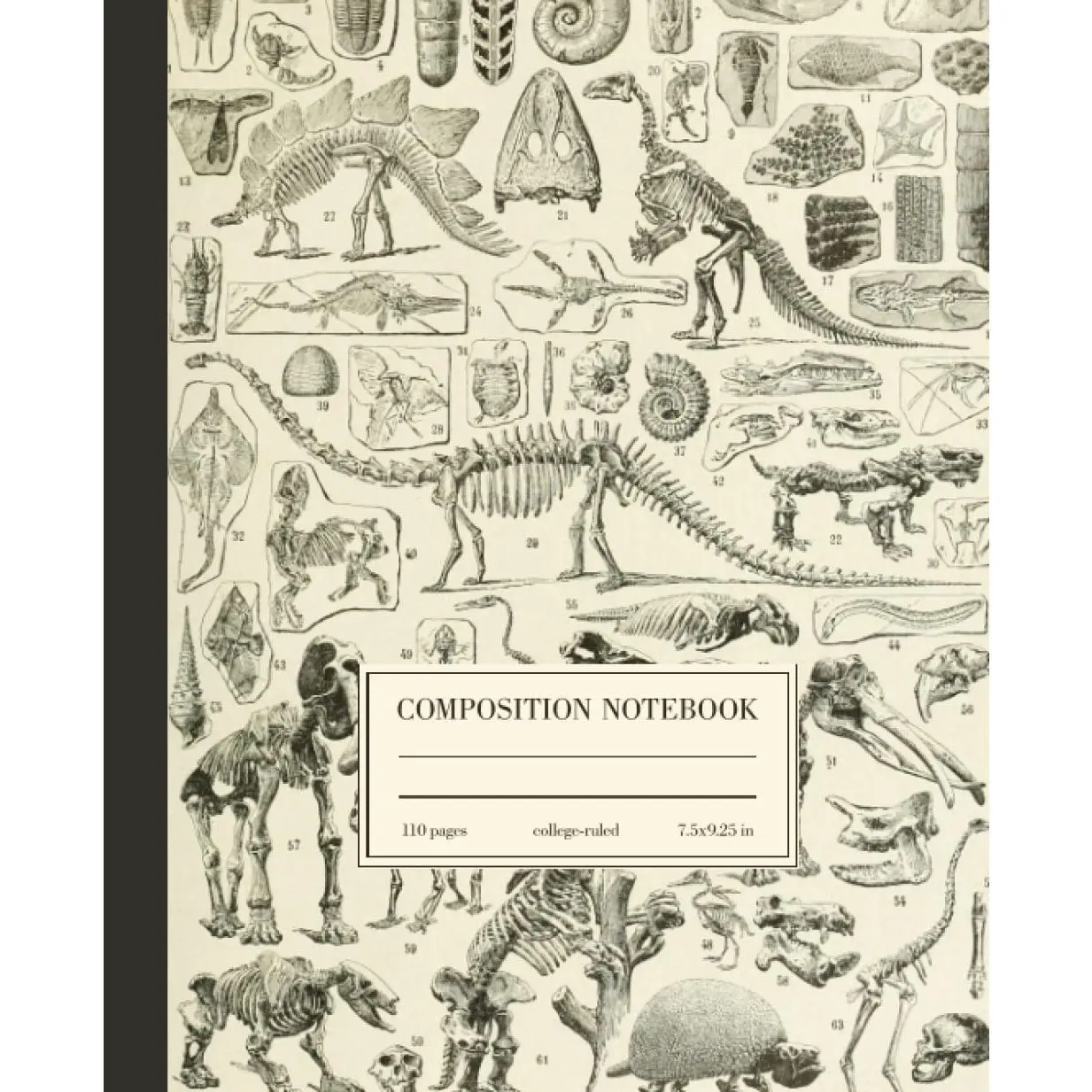 College Ruled Paperback Composition Book - 110 Pages, 7.5x9.25 Dimensions, Dinosaur Fossils Paleontology Illustrated Pages, Diary or Journal for School Use