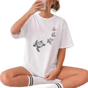 Women's T-Shirt - Gentle Ocean Sea Turtle Line Art Print, Laid-Back Beachy Vibe, Casual Everyday Wear