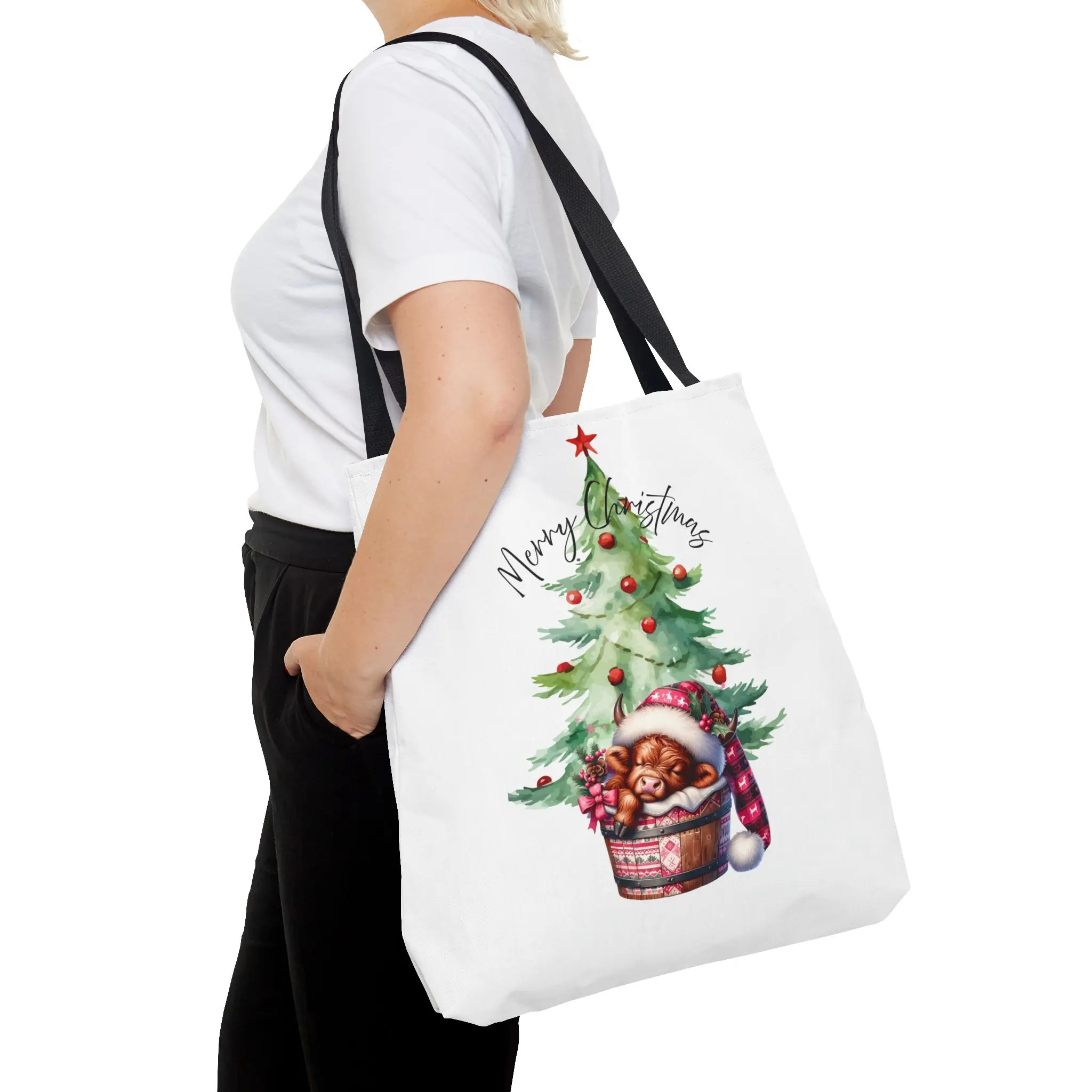 Festive Christmas Tote Bag, Merry Christmas Shopping Bag, Holiday Gift Bag, Eco-Friendly Gift Tote, Seasonal Carry-All