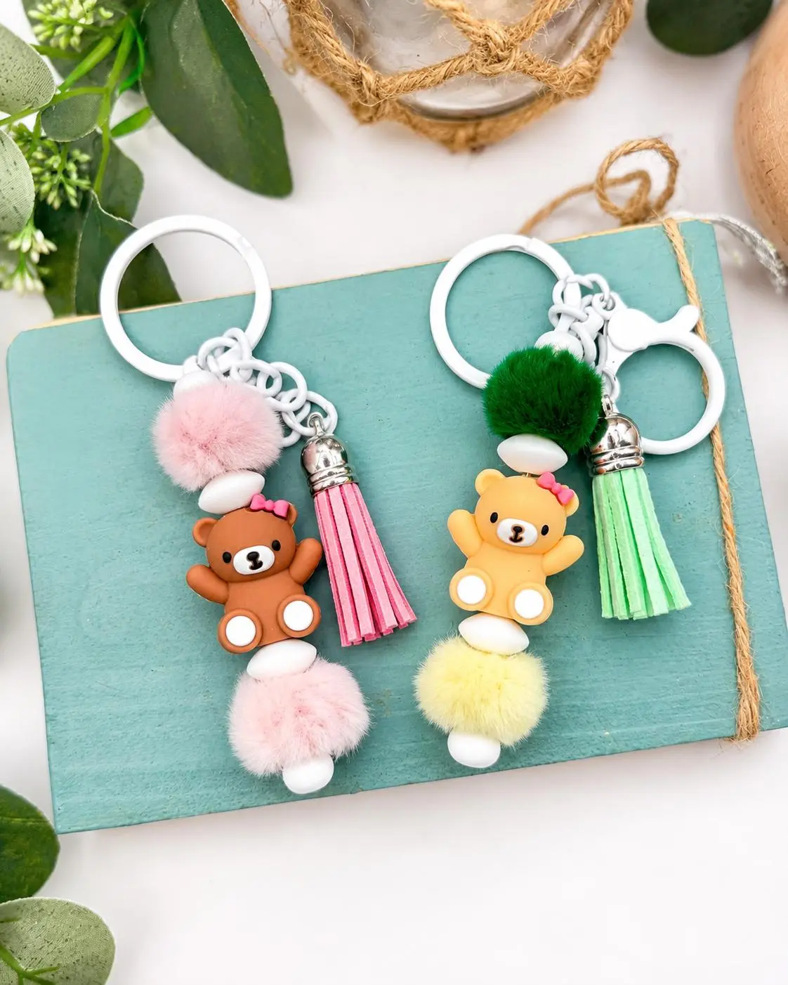 Fuzzy Bead Bear Keychains