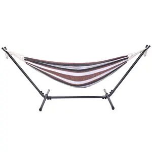 Professional Black & Silver Flowers Hammock Stand with Polyester Coffee Stripe Hammock