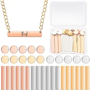 Hicarer 30 Pcs Metal Stamping Blank Tag Pendants, Jewelry Bracelet Stamping Blanks 1.37 x 0.24 rectangle & 0.47" Round Name Pendant Kit for Laser Engraving Dog Tags DIY Craft