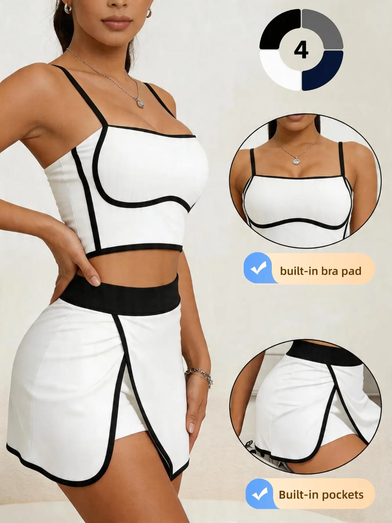 Women's Two-Piece Tennis Sports Activewear Set, Active Outfit, Sportswear Set, Athletic Workout Clothing, Padded Tank Top & High-Waist Skirt Pants with Pockets, Ideal for Golf, Running, Yoga