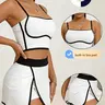 Women's Two-Piece Tennis Sports Activewear Set, Fitted Sportswear Set, Athletic Workout Clothing, Padded Tank Top & High-Waist Skirt Pants with Pockets, Ideal for Golf, Running, Yoga