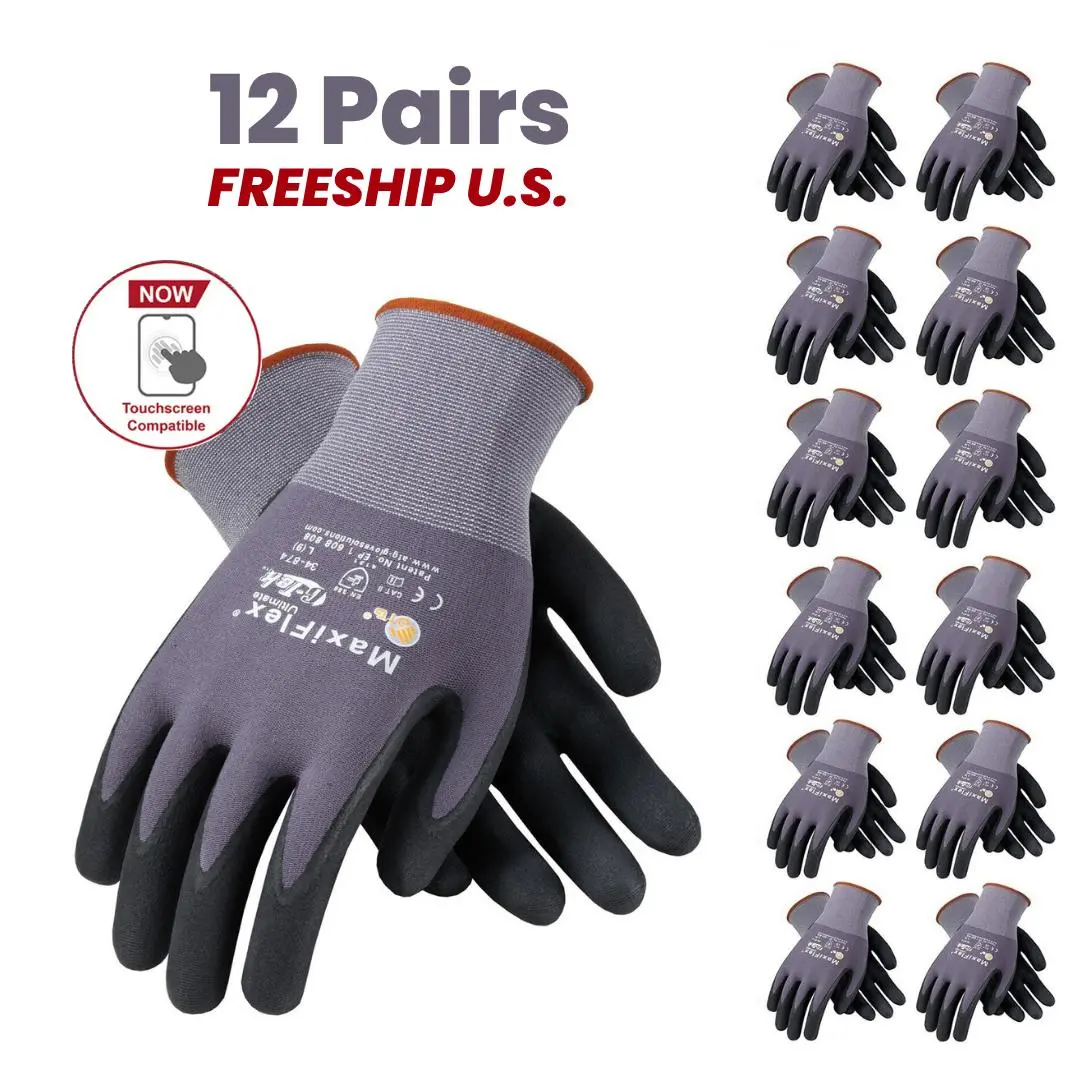 6/12 Pares Guantes Para Trabajo - Maxi Flex Foam Work For Men - Enhanced Grip MaxiFlex Nitrile Gloves
