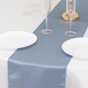 Lamour Satin Table Runner 12"x108" Dusty Blue - Lustrous Wedding Decor