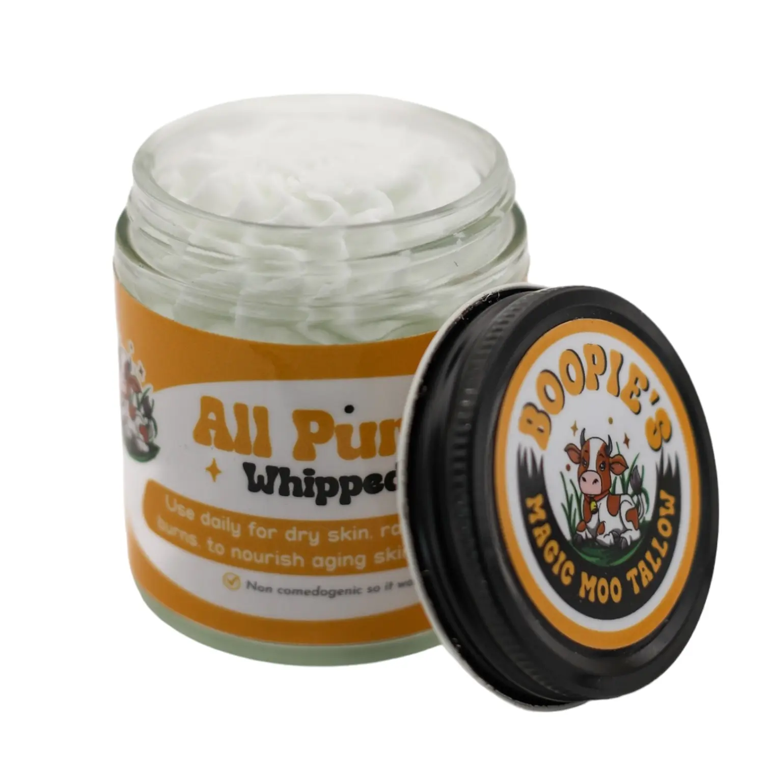 Boopie's Magic Moo All Purpose Tallow 4oz lotion & cream made with grass fed & finished beef tallow and organic ingredients.