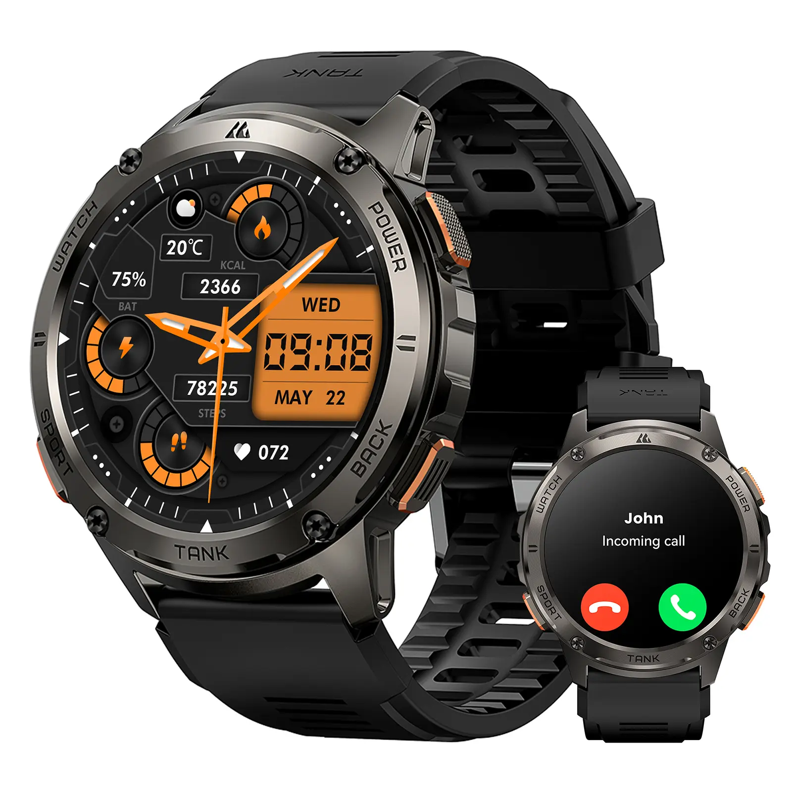 KOSPET TANK T3 Smartwatch for Men with Calls & Text Reminder 50-Day Battery Life 1.43 AMOLED Display 50M Waterproof Full-Metal Body AI Assistant for Android iOS Fitness Tracker Blood Pressure Heart Rate Monitor Wristwatch- Alloy,Men Watch, Valentine's Day
