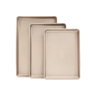 Baking Sheet Pan Set of 3 Commercial Cookie Sheets Nonstick Half Quarter Jelly Roll Pans Replacement Toaster Oven Tray Heavy Duty Easy Clean