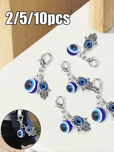 Blue Evil Eye Keychain Jewelry Amulet Lucky Alloy Keyring Ring Bag Charm Car Key Pendant Friend Memorial Gift Set, 2 Piece Combination Keychain Rings